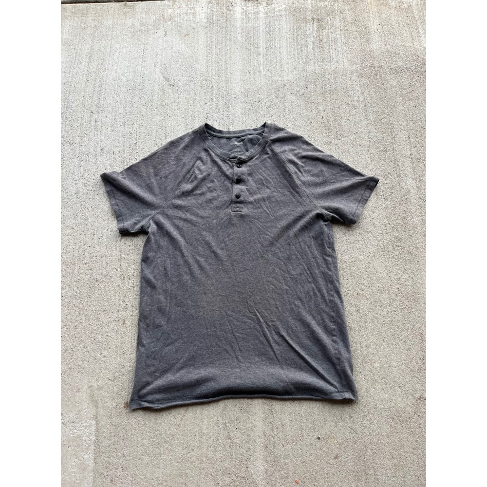 Goodfellow & Co Mens Short Sleeve Henley Shirt Gray Heather Raglan Size M